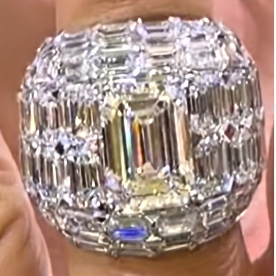 The dome ring on the hand, photographed in the Diamond District