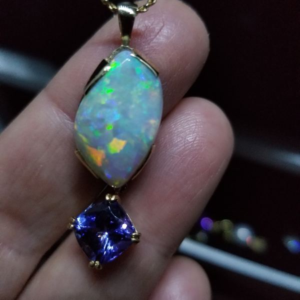 12.5ct Australian Boulder Opal Pendant with 3.73ct Flawless Tanzanite