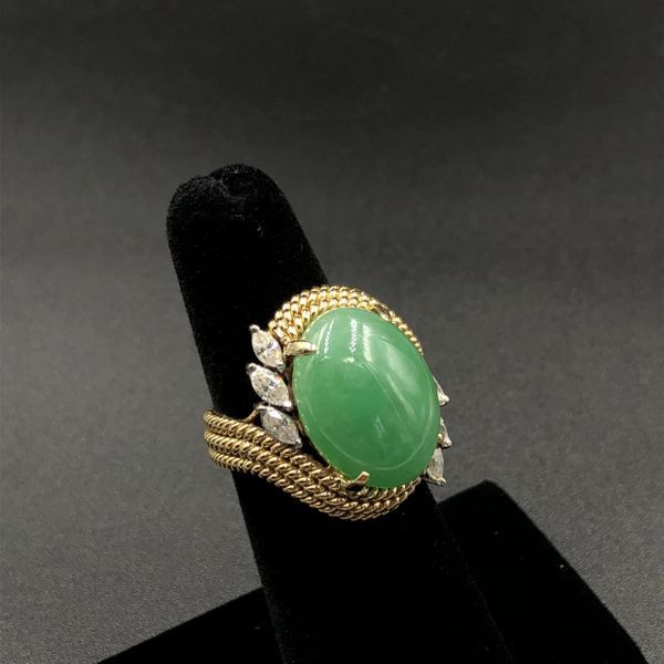 13ct Green Jadeite Vintage Custom 18kt Gold Ring. .90ct VVS-VS Diamonds G-H Color