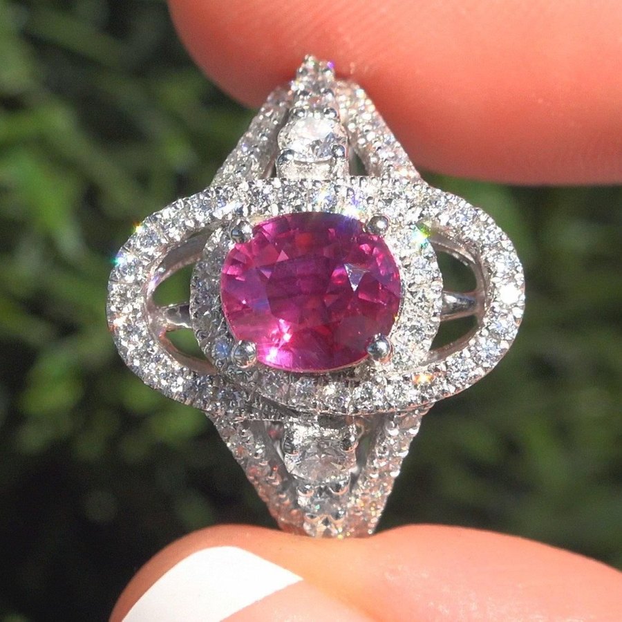 2.2ct GIA Unheated Mozambique Ruby and Diamond Ring in Platinum