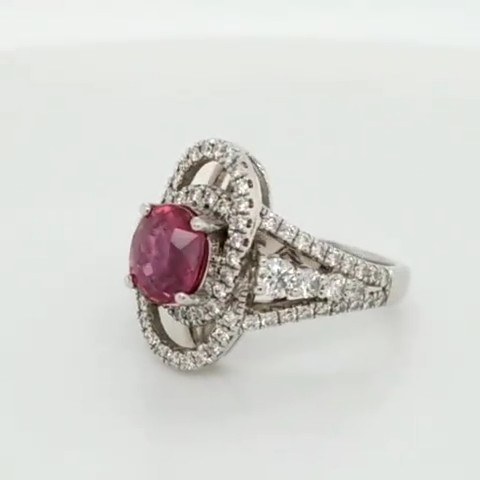 2.2ct GIA Unheated Mozambique Ruby and Diamond Ring in Platinum