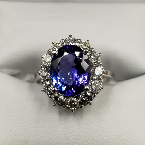 3.5ct Oval Tanzanite Ring with 1 full carat VS-SI G-H Color Diamonds