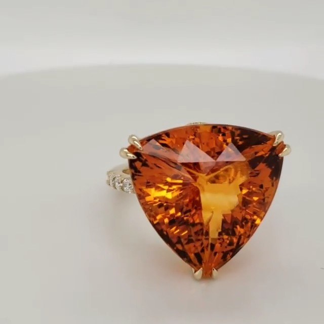 30ct Trillion Citrine Ring in 14kt Gold with Diamonds