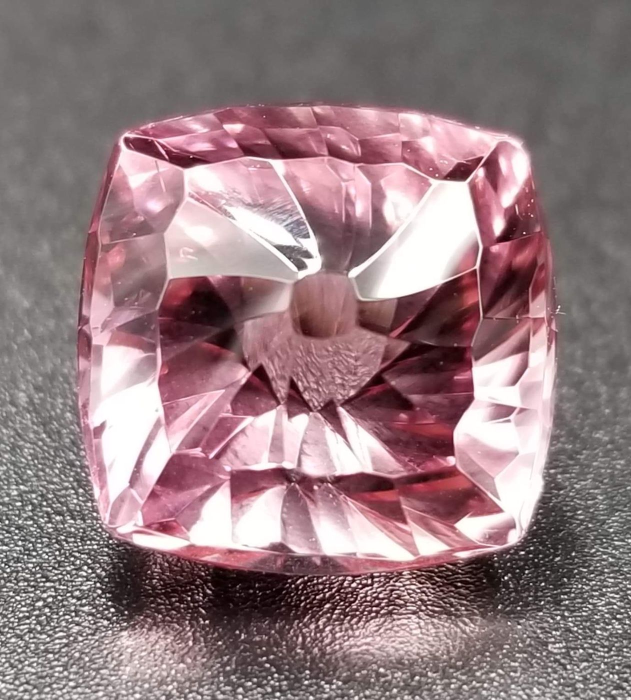 10.33ct Square Cushion /Concave Spiral Starburst Nigerian Pink Tourmaline Cut by Mark Gronlund