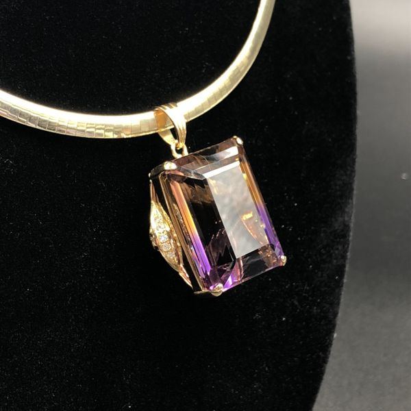 62ct Bolivian Ametrine Pendant in 18kt Gold Custom Mounting with .25ct of Diamonds