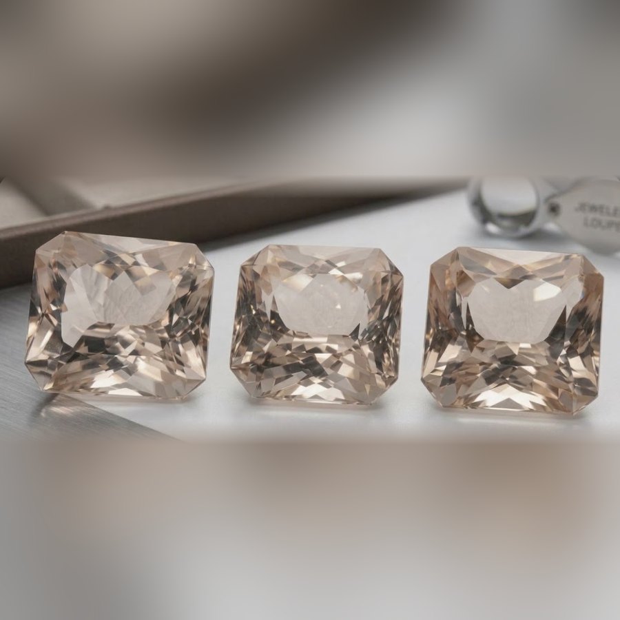 Three matched natural topaz stones cut from a single crystal, including the 67.8ct radiant cut