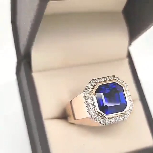 9.10ct Asscher-Cut Tanzanite Men's Ring in Pink Gold