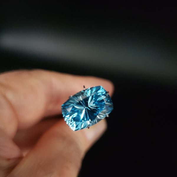 Blue Topaz 10.59ct Cushion Concave Fan Brilliant Cut by Mark Gronlund