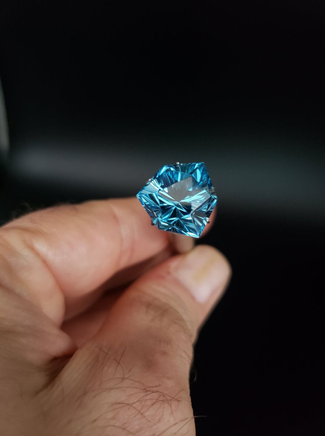 Blue Topaz 15.07ct Triangular-Hexagon Concave Brilliant Cut by Mark Gronlund