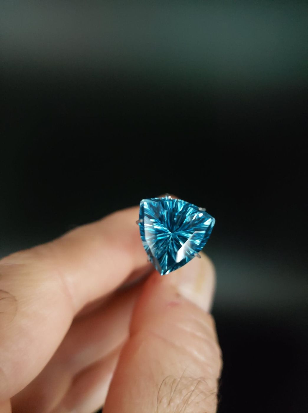 Electric Blue Topaz 8.30ct Triangular Cushion/Concave Brilliant Cut by World Class Cutter Mark Gronlund