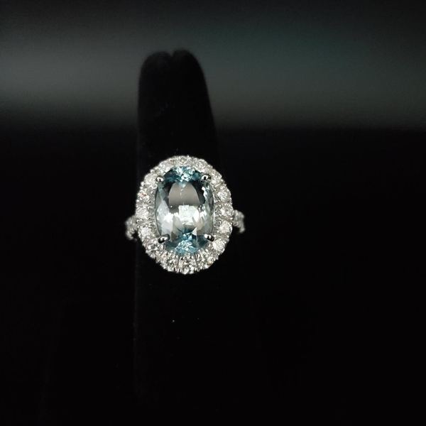 Fine Estate 5.13ct Light Blue Aquamarine Ring in 14kt White Gold with 1.90ct SI G Color Fine Diamonds