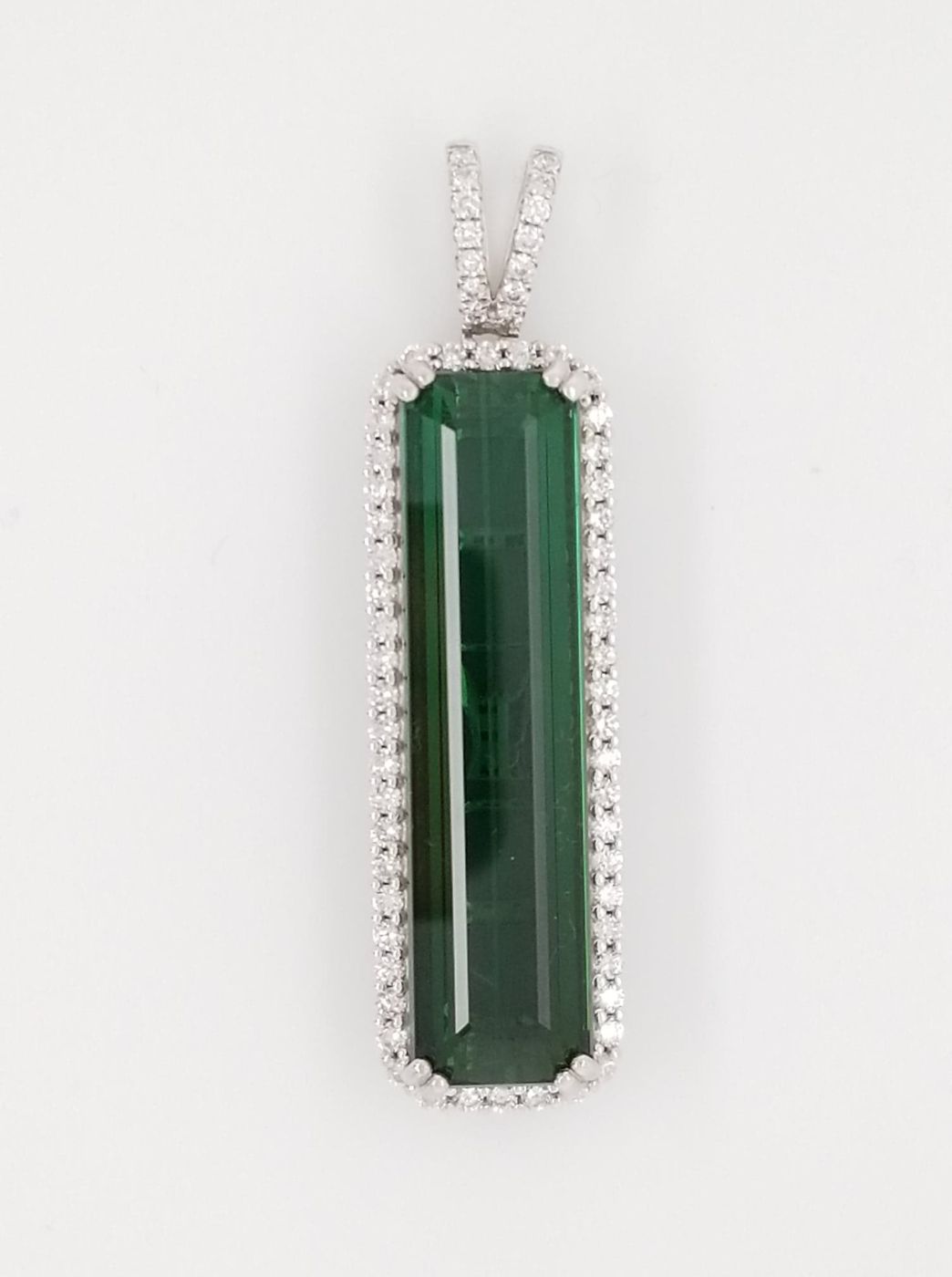 Flawless 20.81ct Chrome Green Octagonal Cut Tourmaline and Diamond Pendant