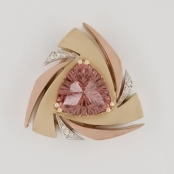 Nigerian Pink Tourmaline Pendant with a 7.93ct flawless stone Trillion Concave, Spiral, Brilliant Starburst cut by World Class Cutter Mark Gronlund