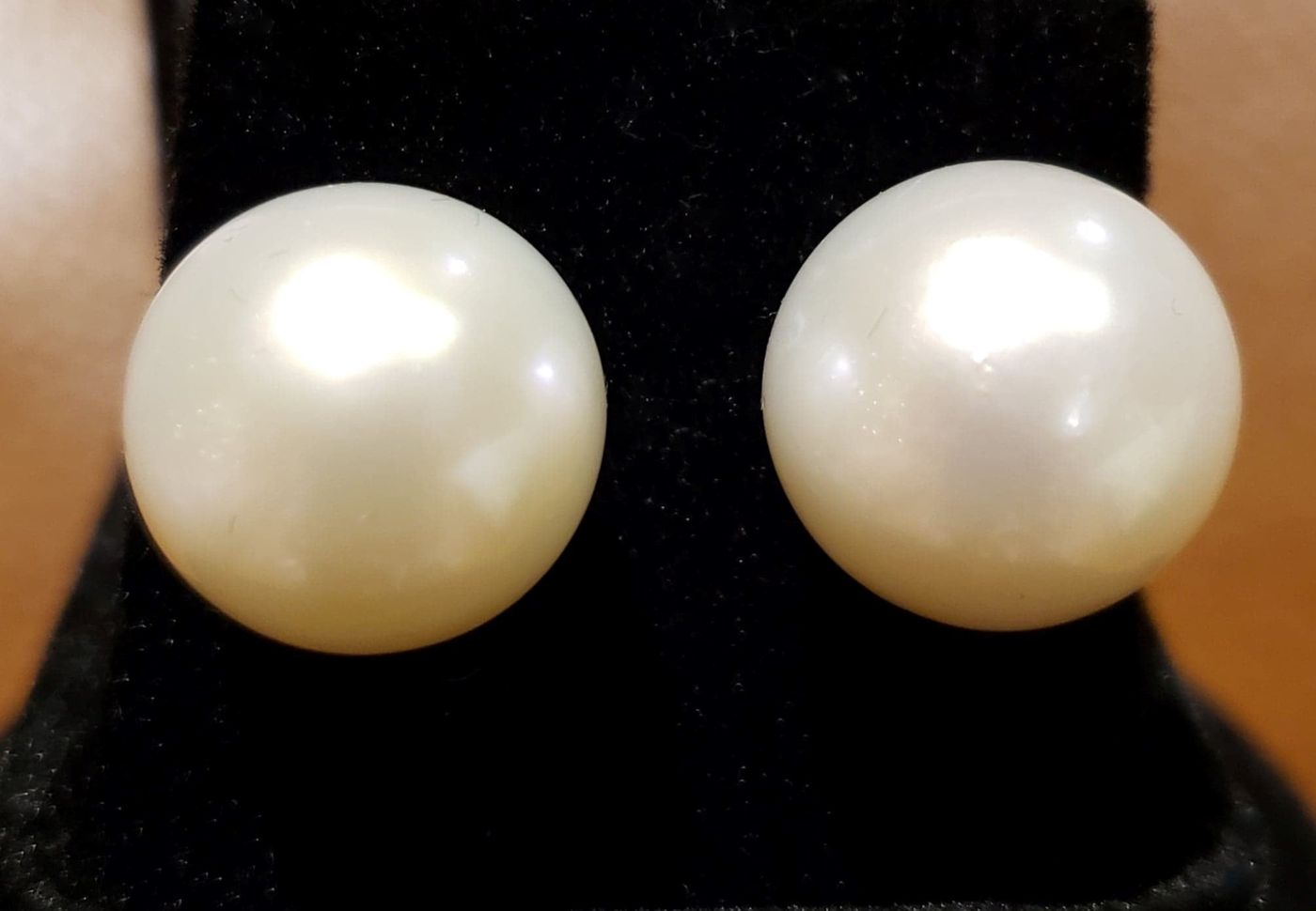 Very Rare Large 15.5-16mm White, Round and Clean South Sea Pearl Earrings in 14kt White Gold